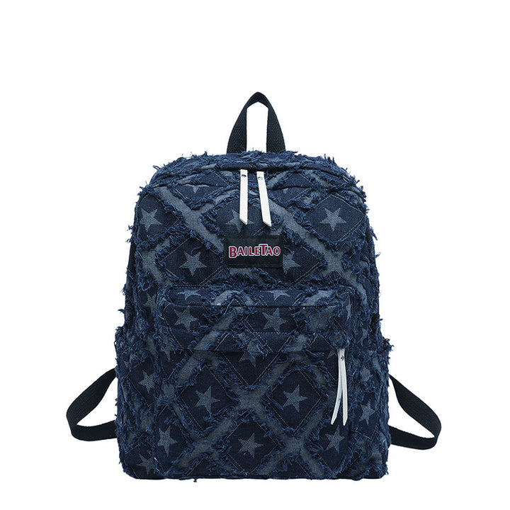 Distressed Star Pattern Denim Rucksack Karnz