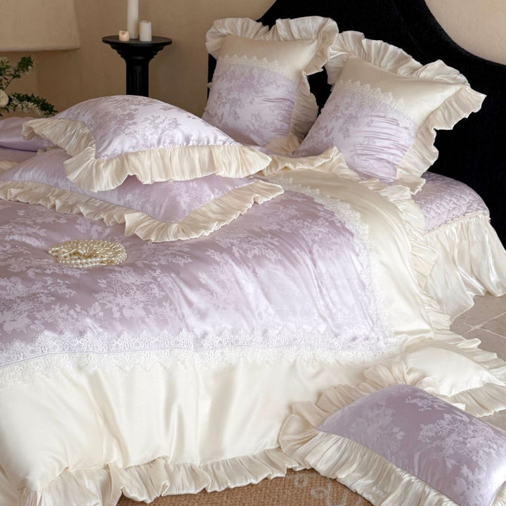 Luxuriöser Rüschend jacquard Satin Bettbezug Set