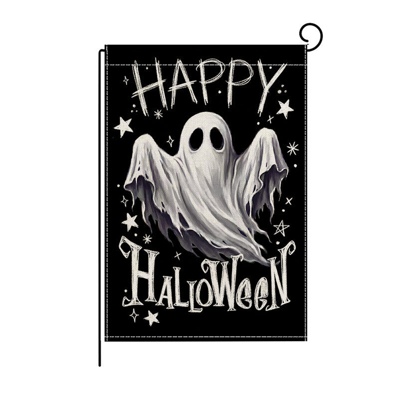 Schwerlast-Halloween-Spun-Polyester-Dekorationsgartenflagge mit verspielten Geistern und Kürbislaternen