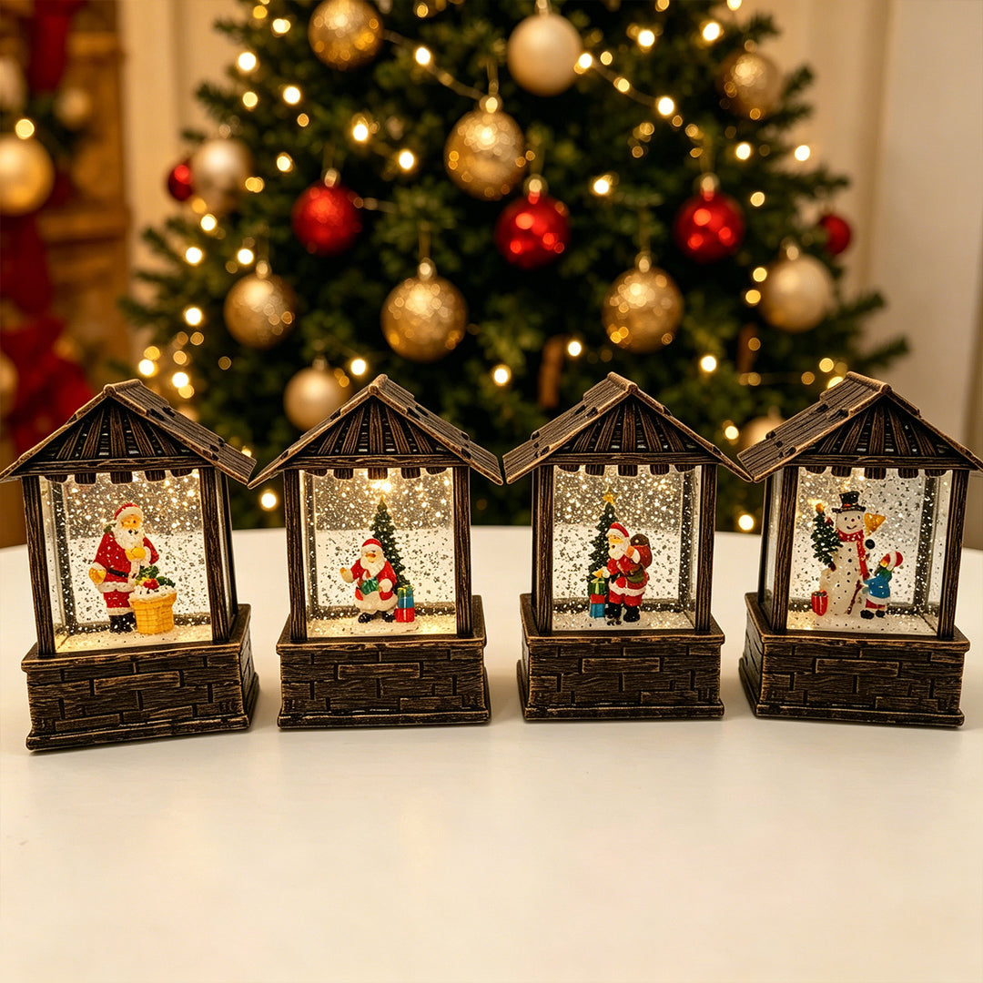 Weihnachtslaterne mit Schneekugel und LED-Beleuchtung Karnz