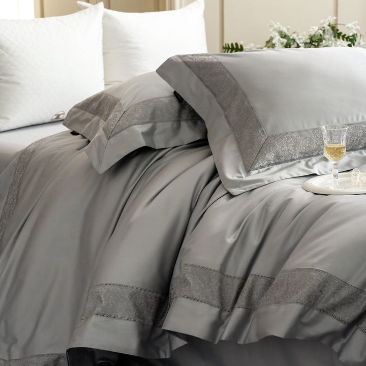 Luxus Baumwollsatin Bettwäsche-Set mit Spitzenbordüre und Kissenbezügen