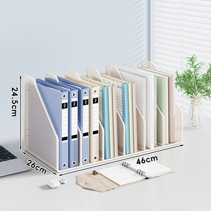 Mesh Desktop Vertical File and Folder Organizer Rack mit breiten Fächern und rutschfestem Sockel