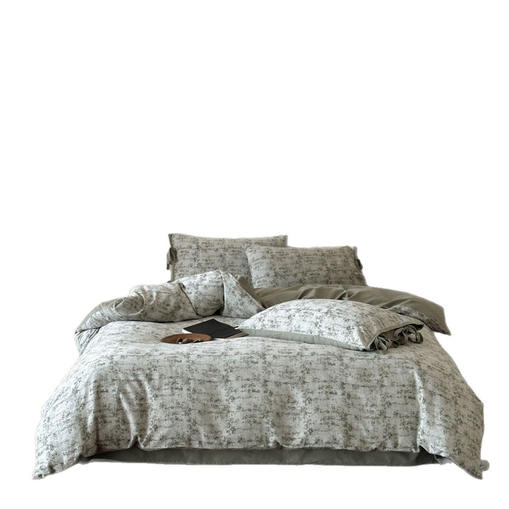 Designer-Bettwäsche-Set aus Baumwollmischgewebe mit texturiertem Aquarelldruck und Bindebändern