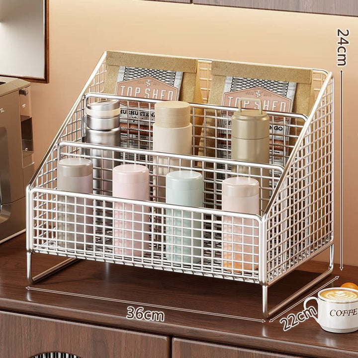 Dreistufiger schräger Metallgitter-Thekenorganisator-Rack