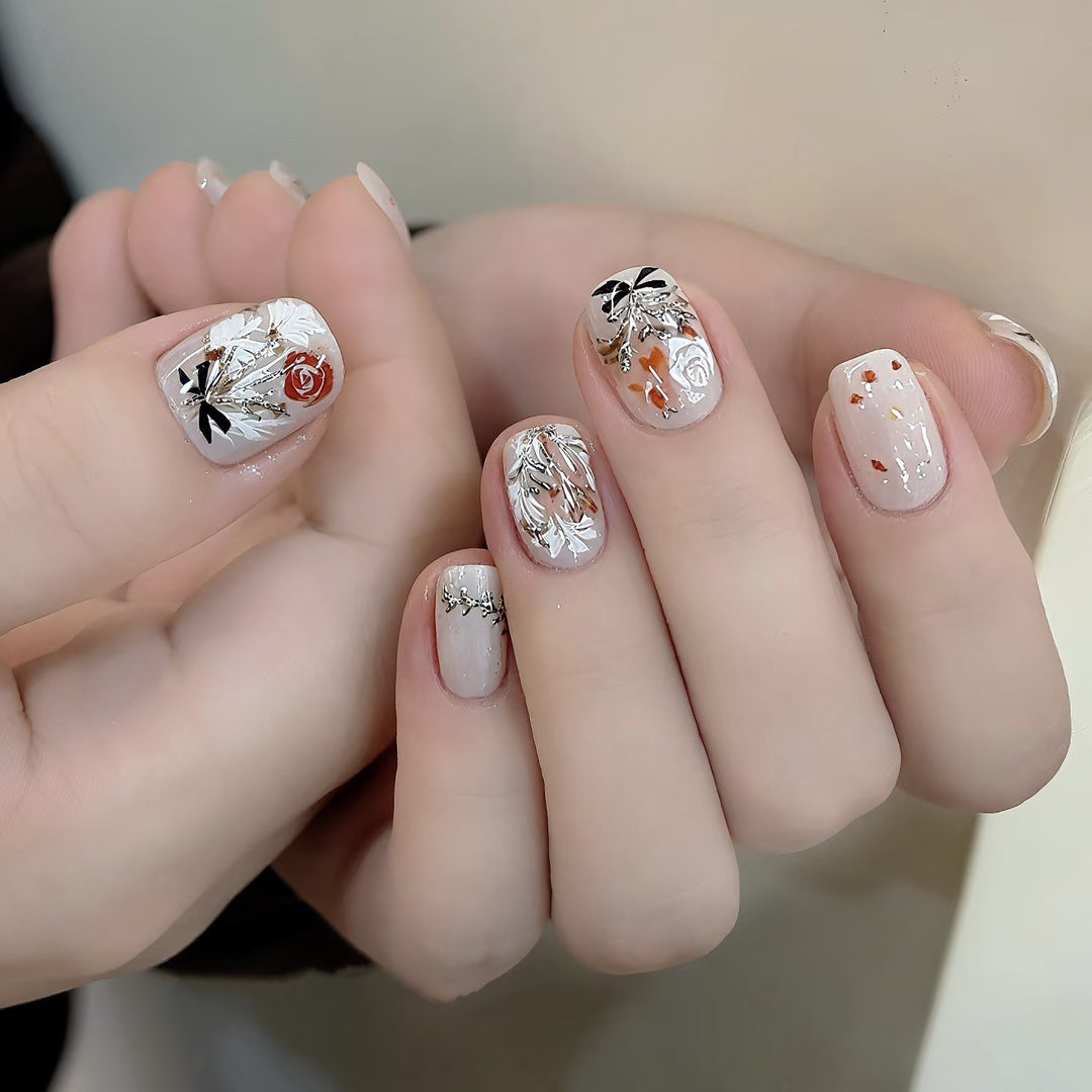 Floral Verziert Press-On Nagelset