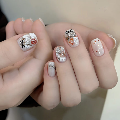 Floral Verziert Press-On Nagelset