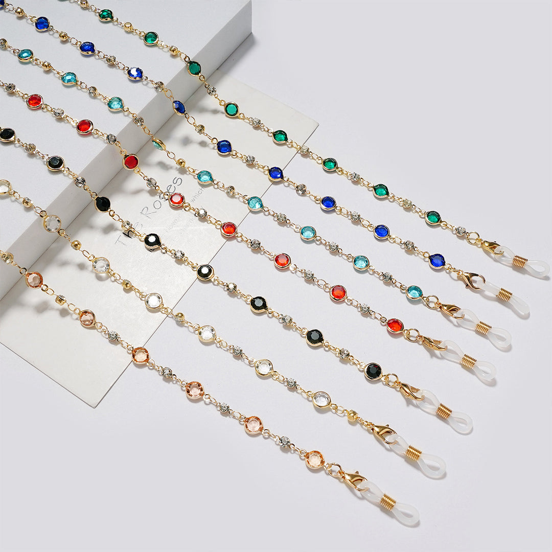 Elegante Strass- und Edelsteinkette für Brillen Karnz