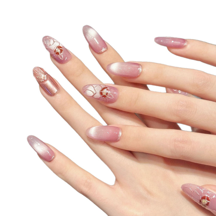 Üppiges Press-On Nagelkunst-Set mit Edelsteindekoren