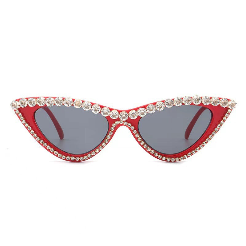 Damen Glamouröse Katzenaugen Sonnenbrille mit Strassbesatz Karnz