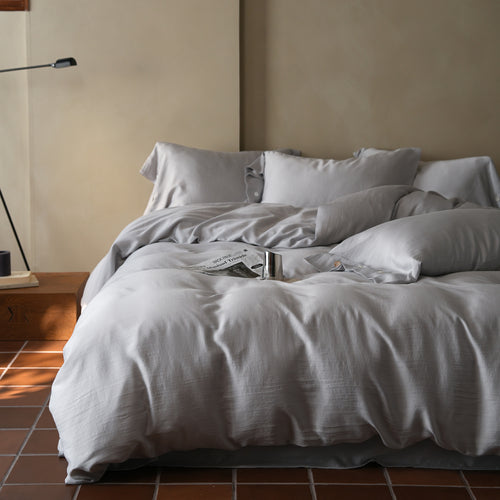 Luxus Bio-Baumwoll-Satin-Bettbezug-Set mit Knopfverschluss