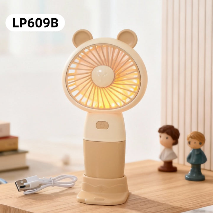 Damen Tragbarer Mini-Handventilator mit LED-Beleuchtung und kreativen Tierohren Karnz