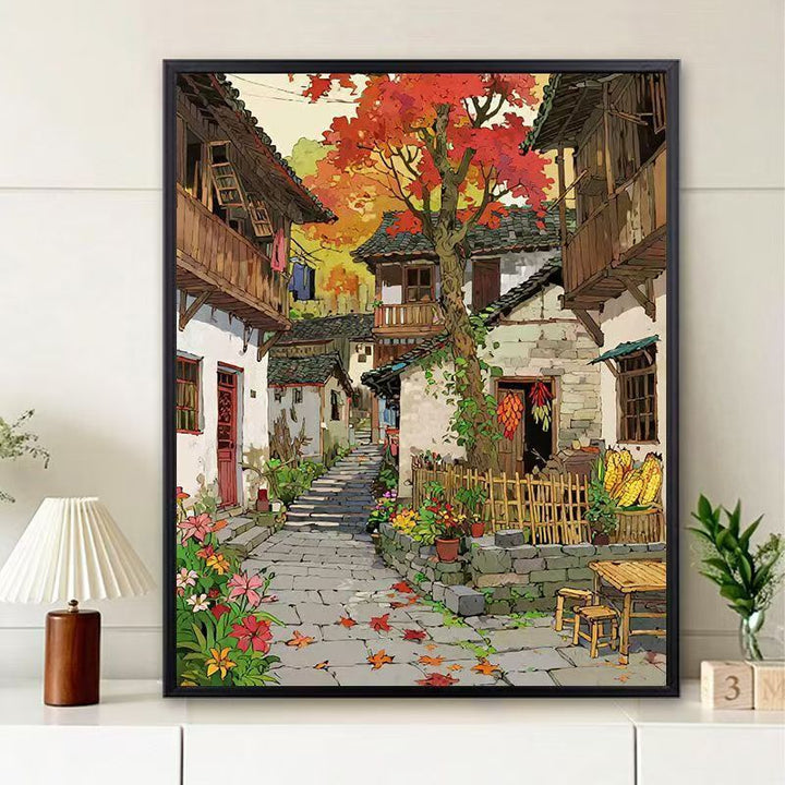 Scenic Village Landschaft Kunstdruck Karnz