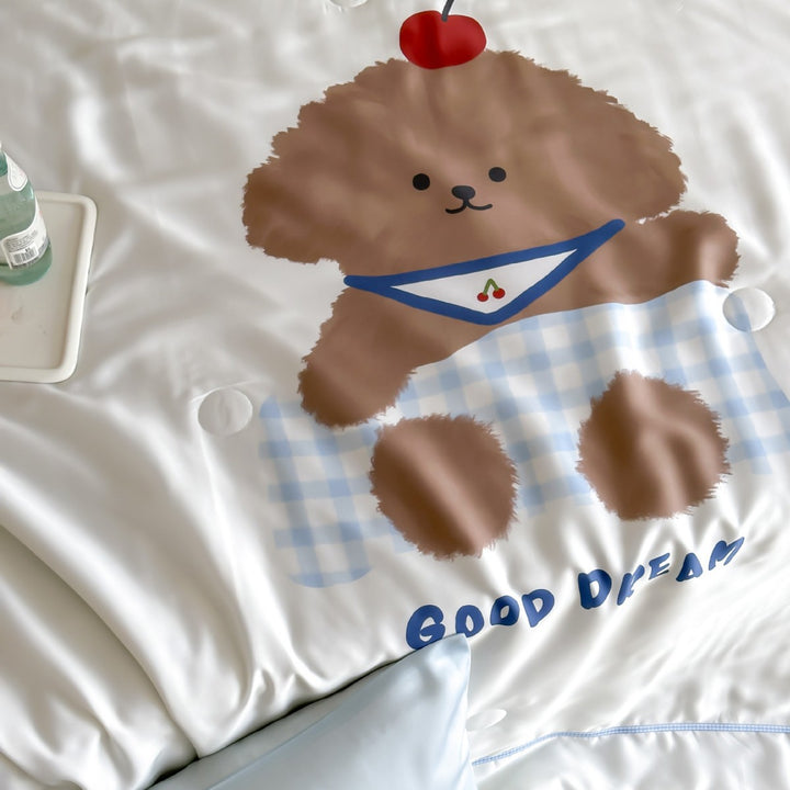 Kinder-Bettwäsche-Set mit niedlichem Hunde-Print, satinähnlicher Baumwollmischung & Wendekissenbezug