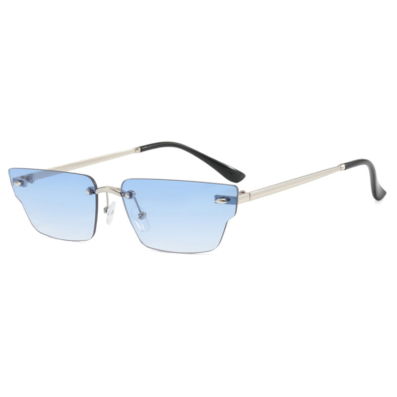 Damen geometrische Sonnenbrille mit filigranem Rahmen und transparenten Gläsern Karnz
