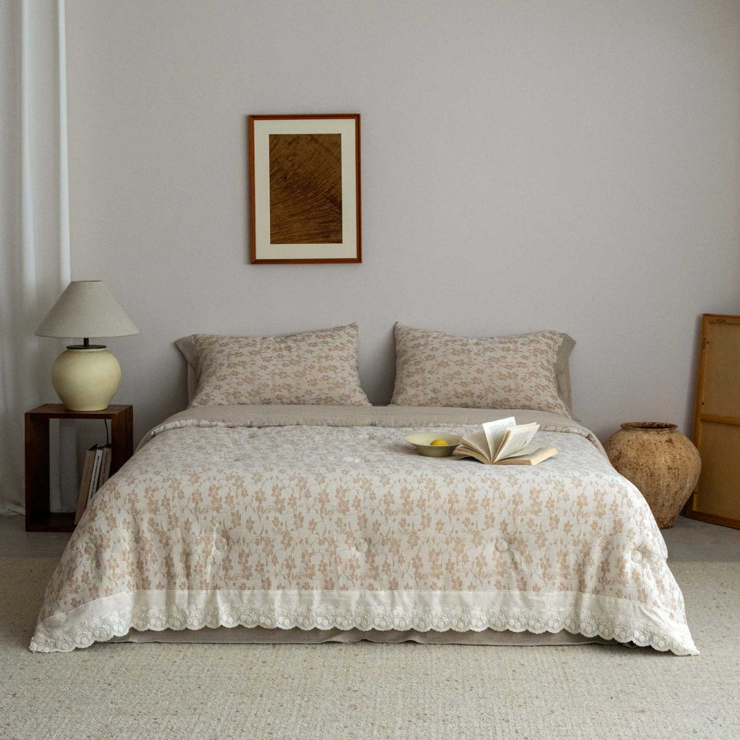 Luxuriös gesticktes Baumwoll-Quilt-Bettüberwurf-Set