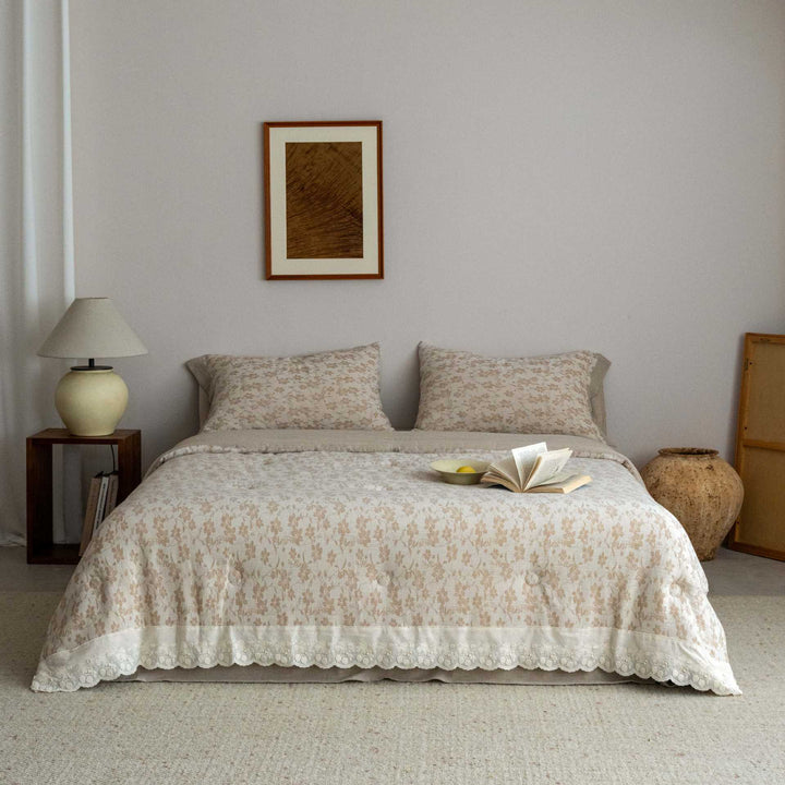 Luxuriös gesticktes Baumwoll-Quilt-Bettüberwurf-Set