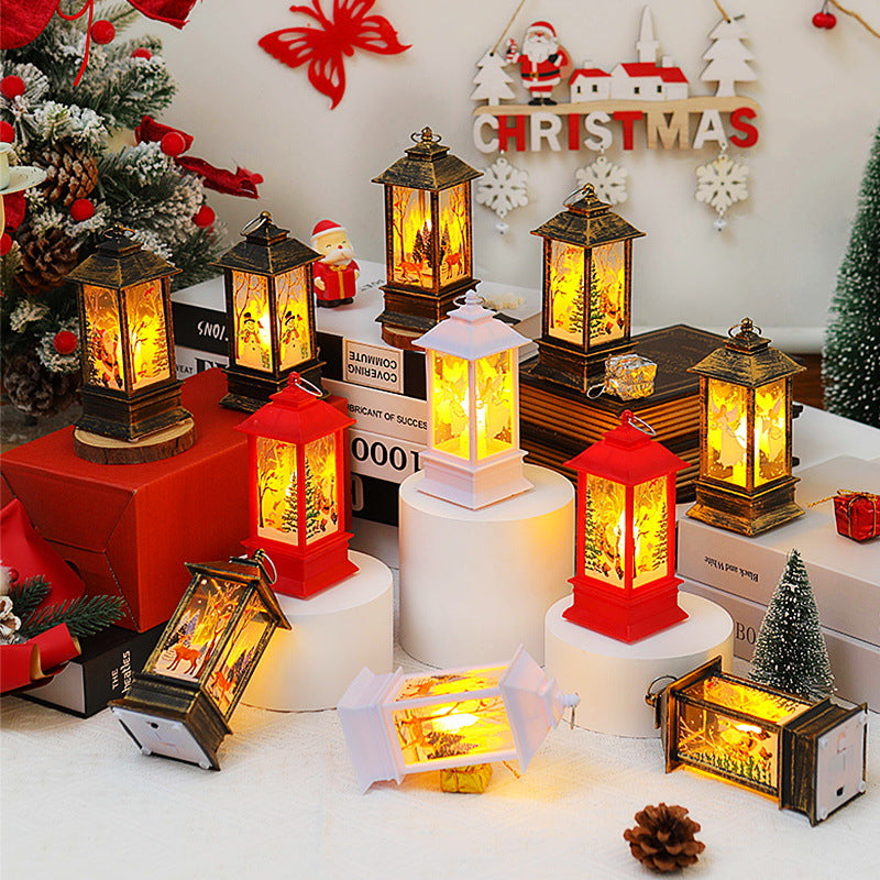 Nostalgische LED Weihnachtslaterne mit beweglichem Santa-Motiv Karnz