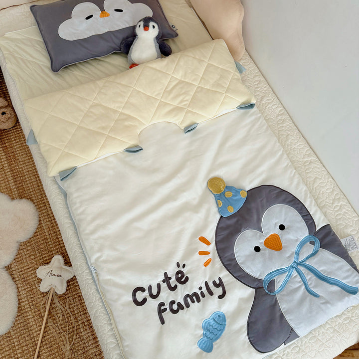 Quilted Toddler Nap Sleeping Bag with Appliqué Puppy Pillowcase