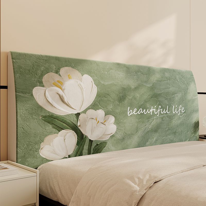 Decorative Padded Headboard Slipcover with Floral Print and Inspirational Script