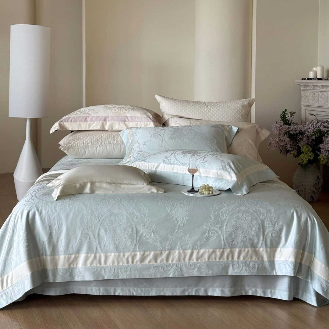 Jacquard Medaillon Damask Baumwollsatin Bettbezug Set mit Satinrand