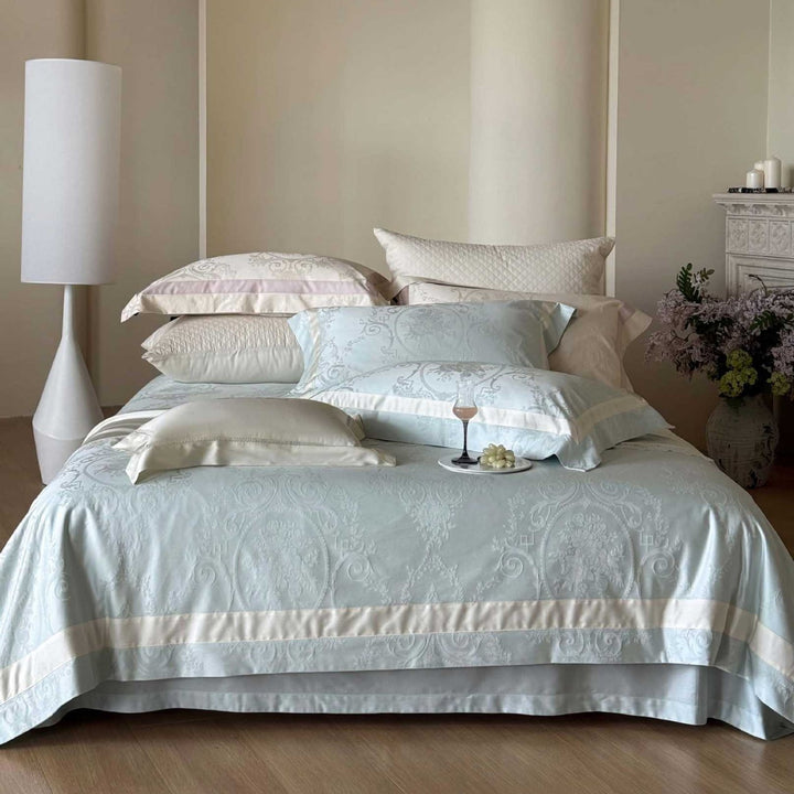 Jacquard Medaillon Damask Baumwollsatin Bettbezug Set mit Satinrand
