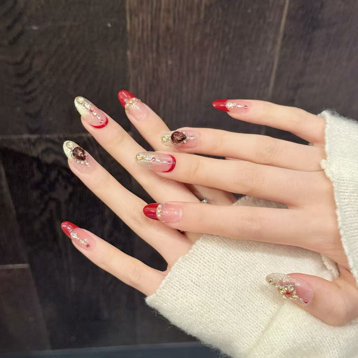 Glamouröse mit Kristallen verzierte Press-On Nagelset