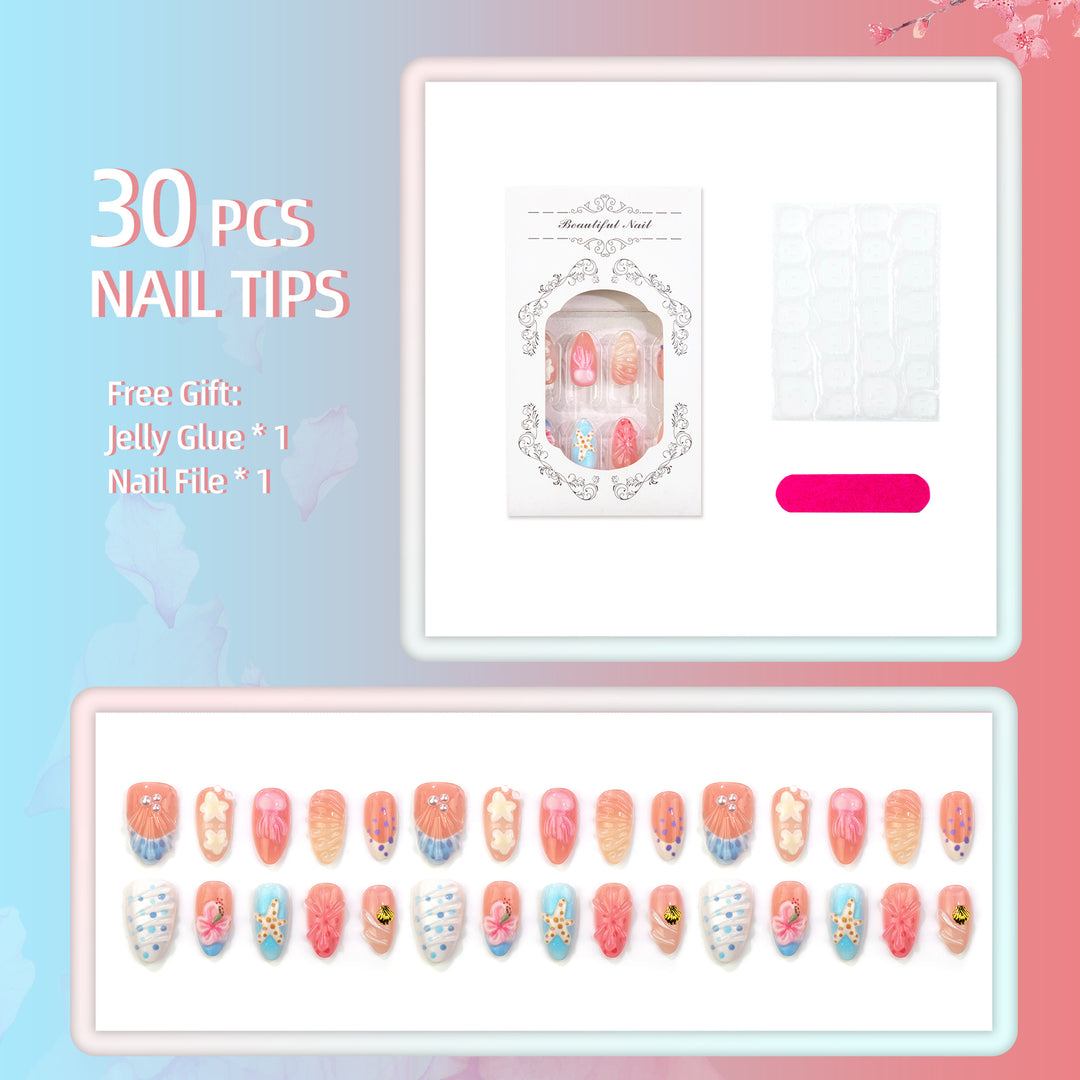 Ozean-inspiriertes dekoratives Press-on-Nagelset