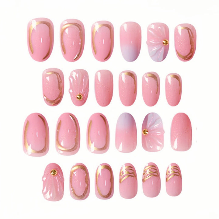 Florales geometrisches Press-On-Nagelkunst-Set Karnz