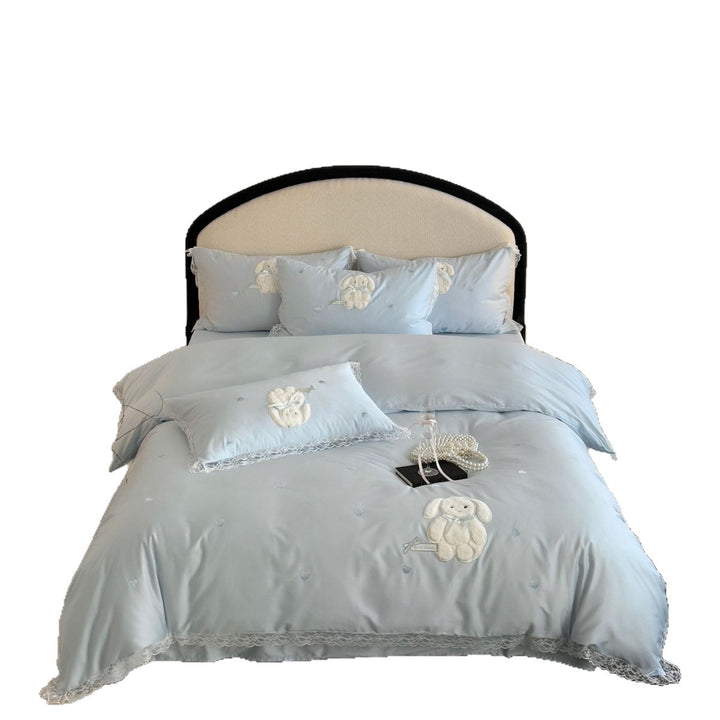 Luxury Embroidered Bunny Lace-Trim Duvet Cover Set