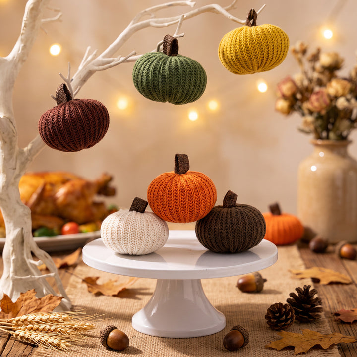 Strick-Deko-Kürbis-Set handgearbeitetes Herbst-Tischdekor