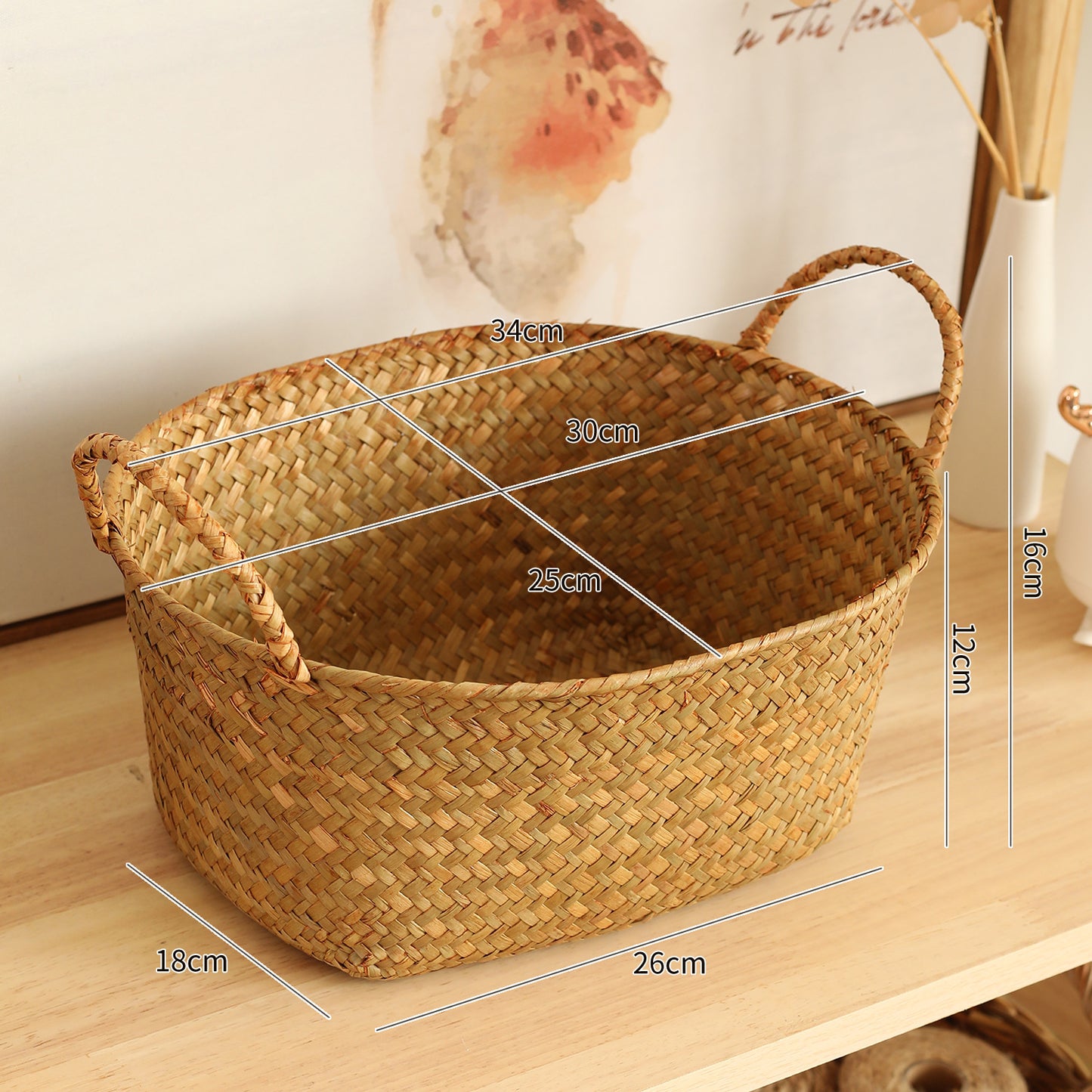 Unisex Handgewebter Aufbewahrungskorb mit ergonomischen Griffen Karnz