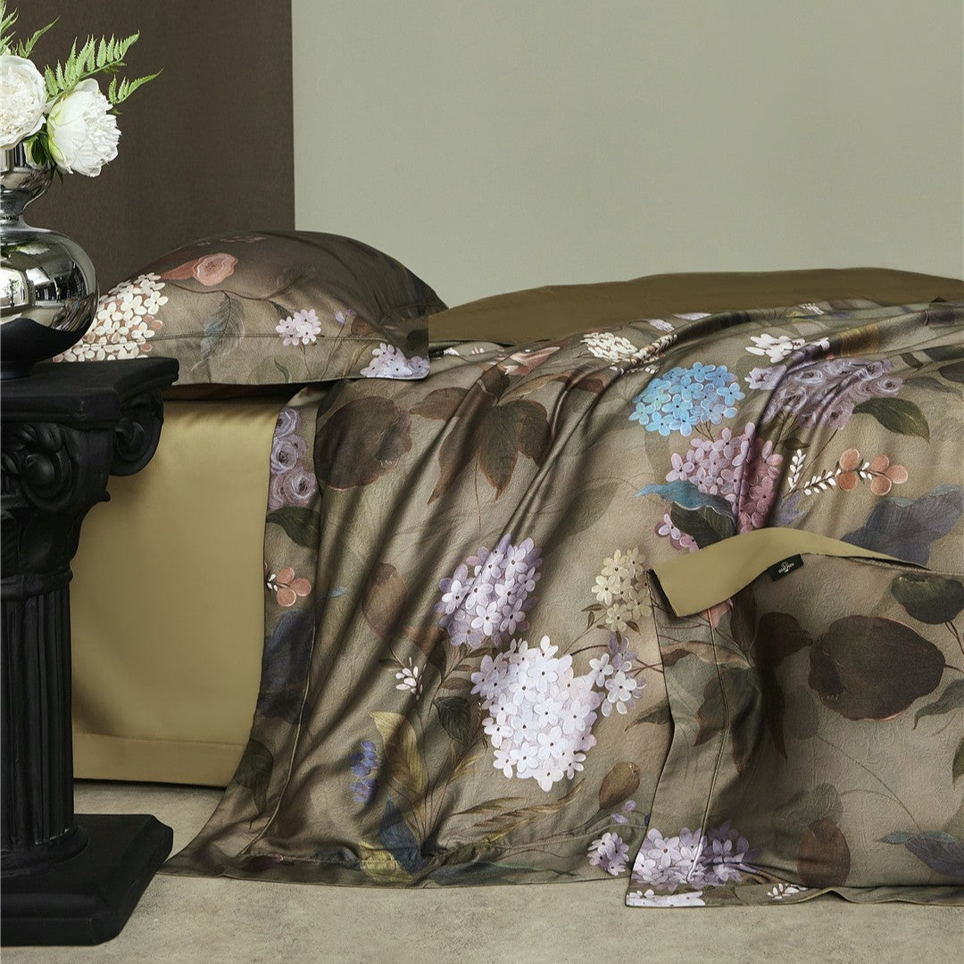 Botanisches Satin-Jacquard Luxus Bettbezug-Set mit satinierter Rückseite & Euro Kopfkissenbezügen