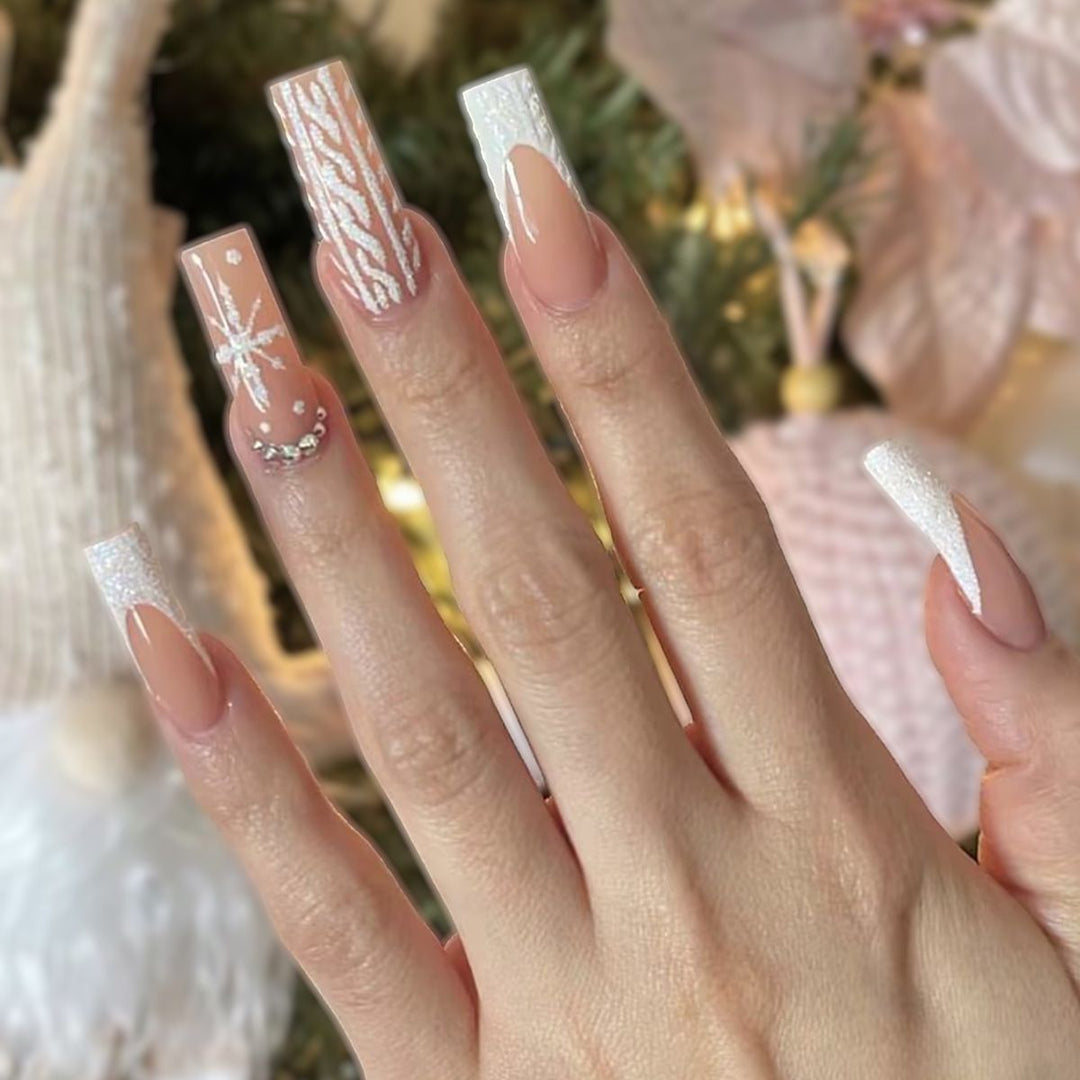 Dekoratives Press-On-Nagelkunst-Set mit elegantem Blumen- und Glitzermuster Karnz