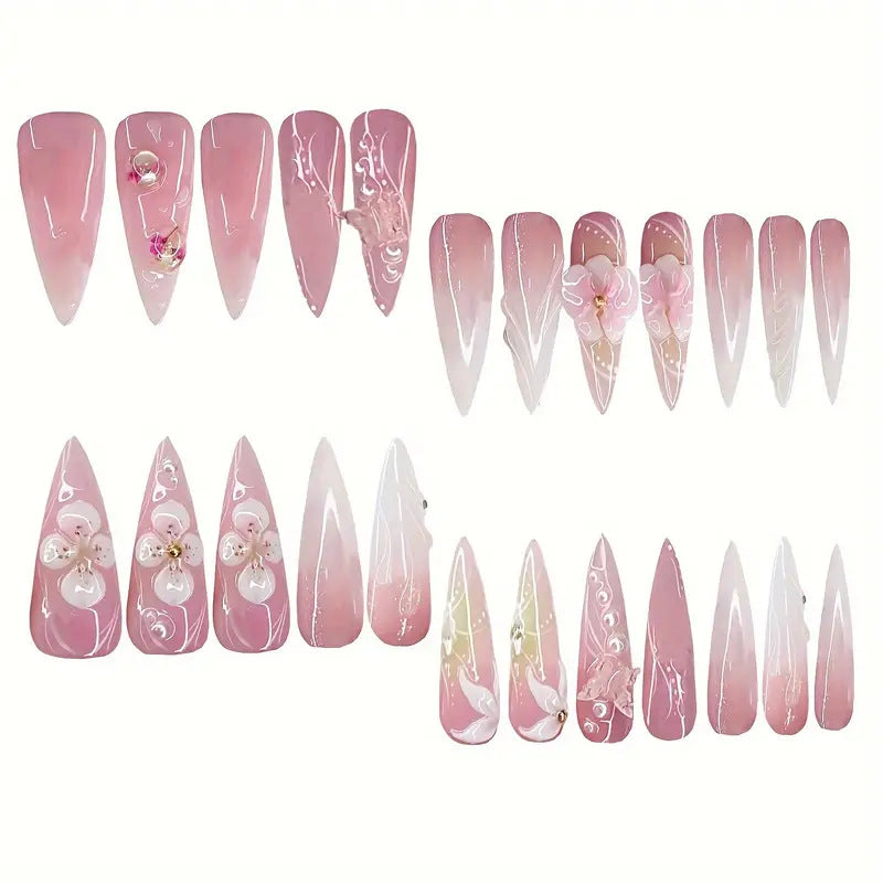 Skulptierte Blumen Press-On Nagelkunst Karnz