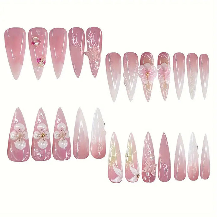 Skulptierte Blumen Press-On Nagelkunst Karnz