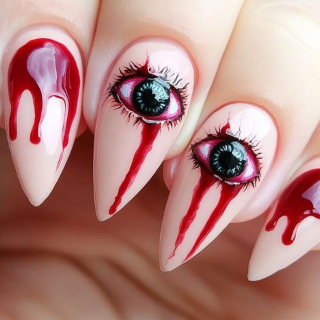 Horror Eye-inspirierte Stiletto-Nagelkunstverlängerungen Karnz