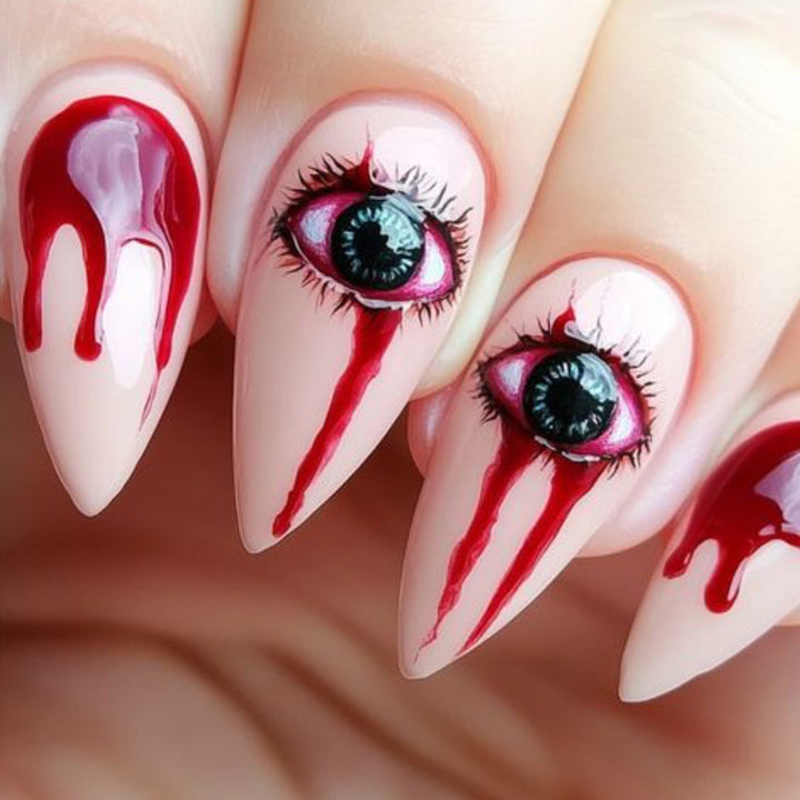 Horror Eye-inspirierte Stiletto-Nagelkunstverlängerungen Karnz