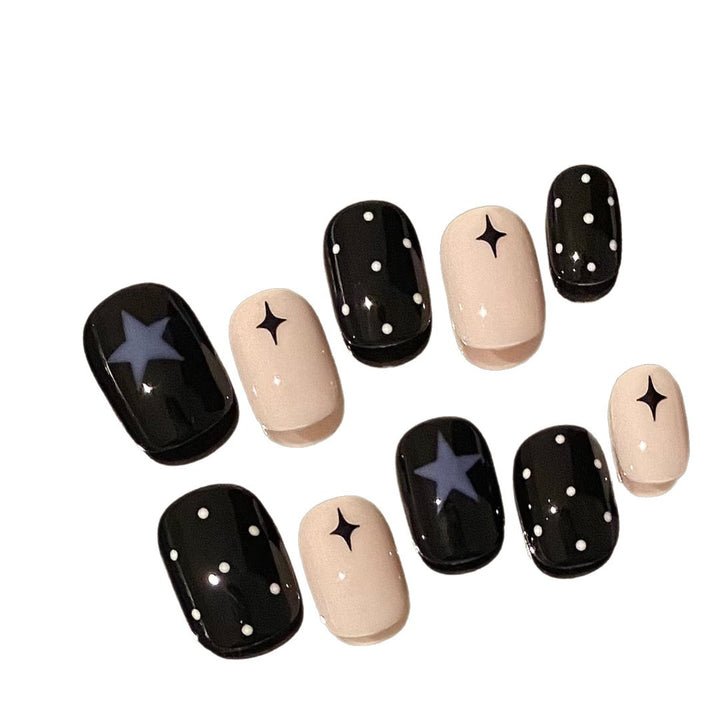 Dekoratives Press-On-Nagelkunst-Set mit Sternen und Punkten