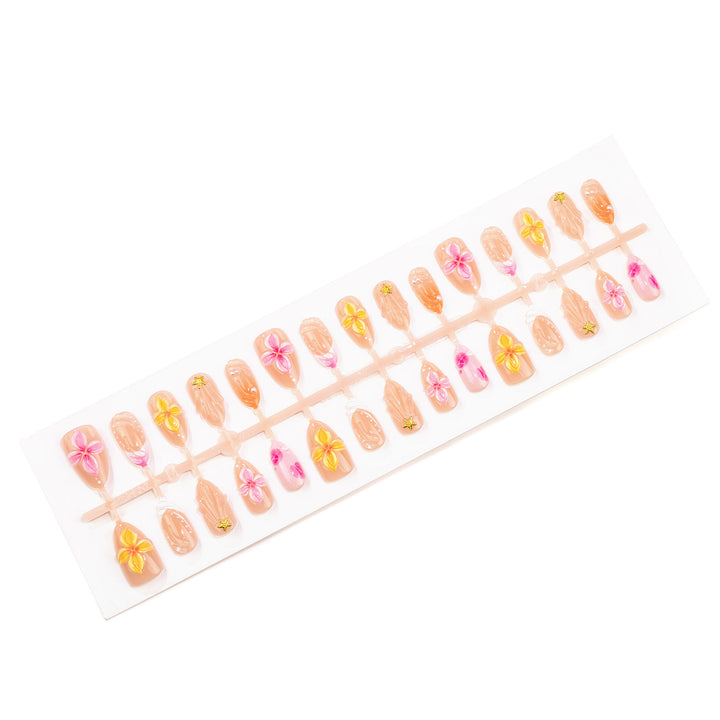 Blumen-Themen Press-On Nagelkunst Set mit 3D Akzenten Karnz