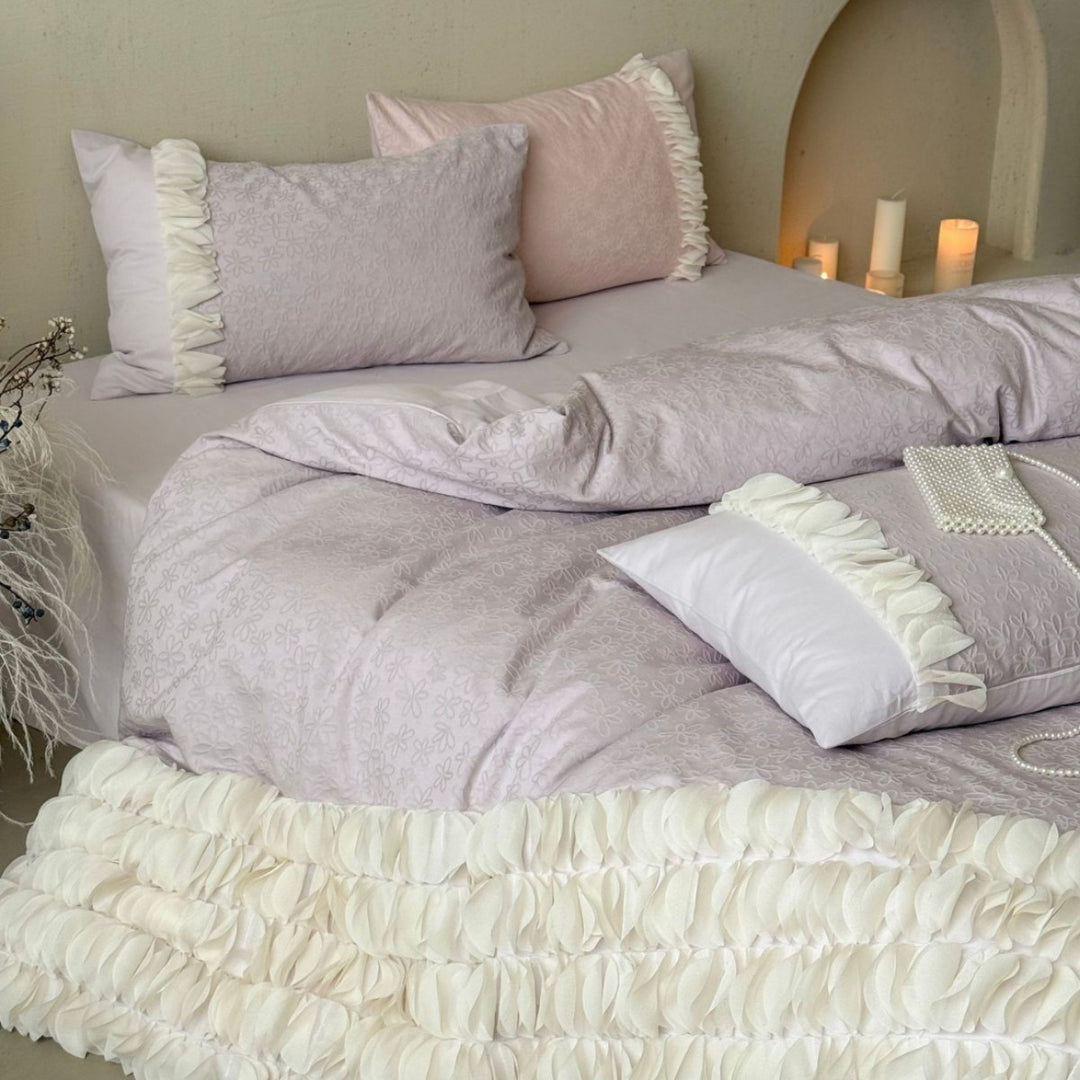 Raffiniertes Luxus Bettbezug Set mit strukturiertem Jacquard und geschichtetem Organza Besatz