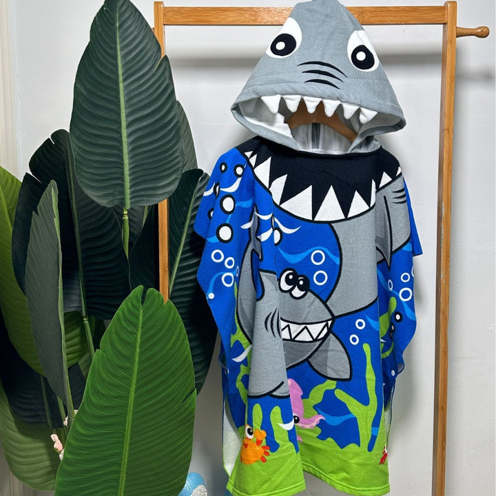 Kinder Haifisch-Design Kapuzenhandtuch Poncho Karnz