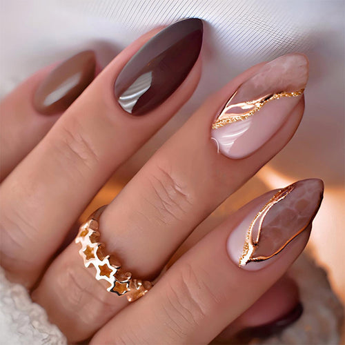 Press-On Nagelkunst-Set mit elegantem Marmor- und Glitzerakzenten Karnz