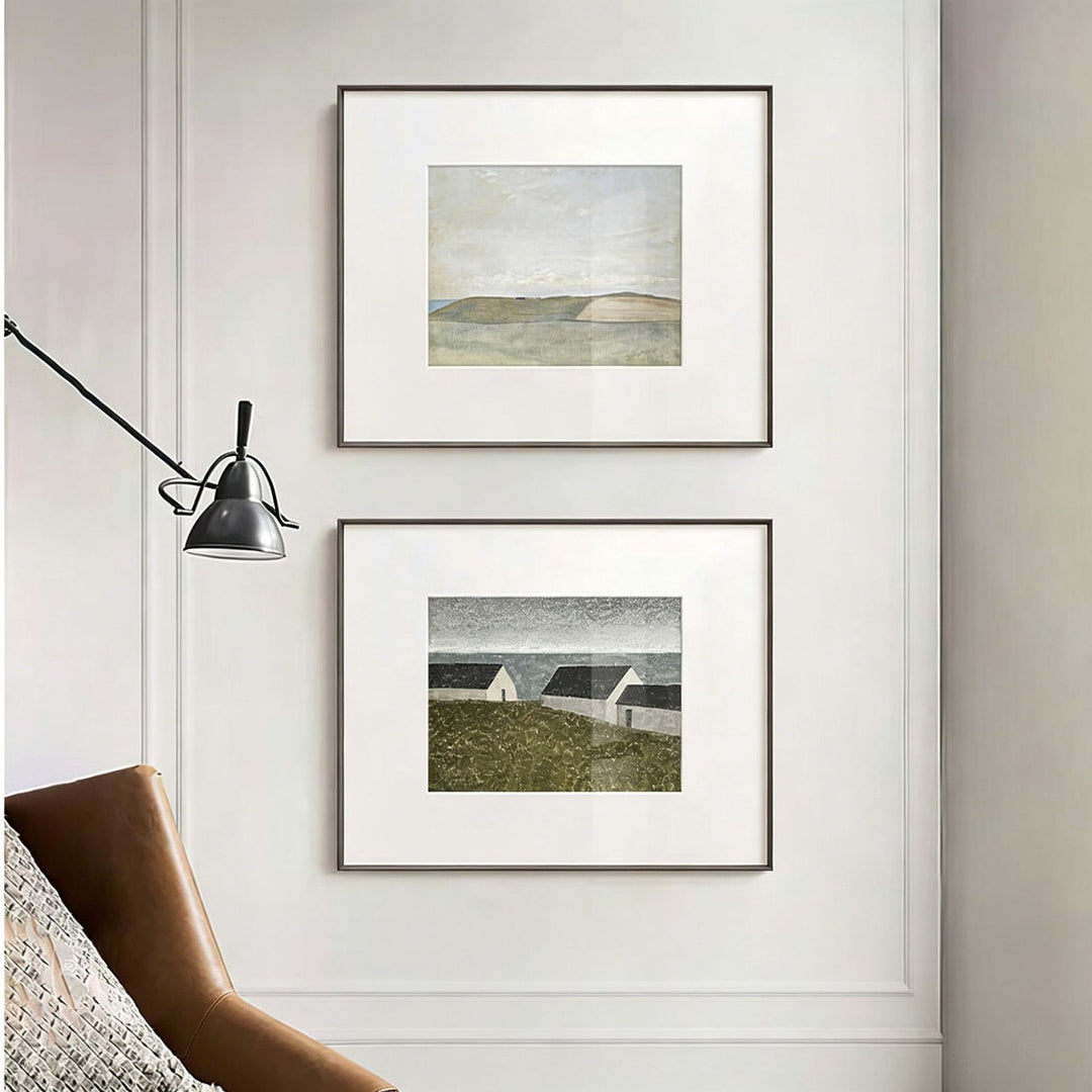 Gerahmter minimalistischer Landschaftskunstdruck