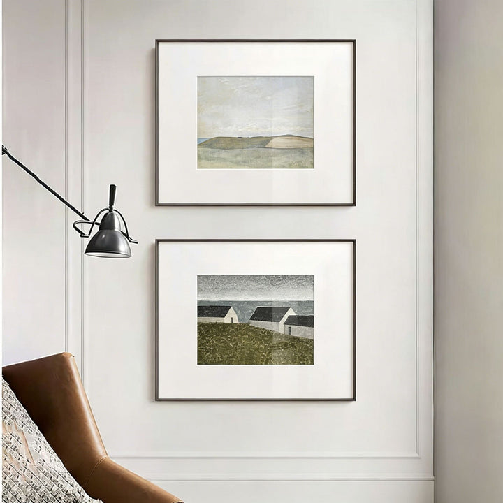 Gerahmter minimalistischer Landschaftskunstdruck