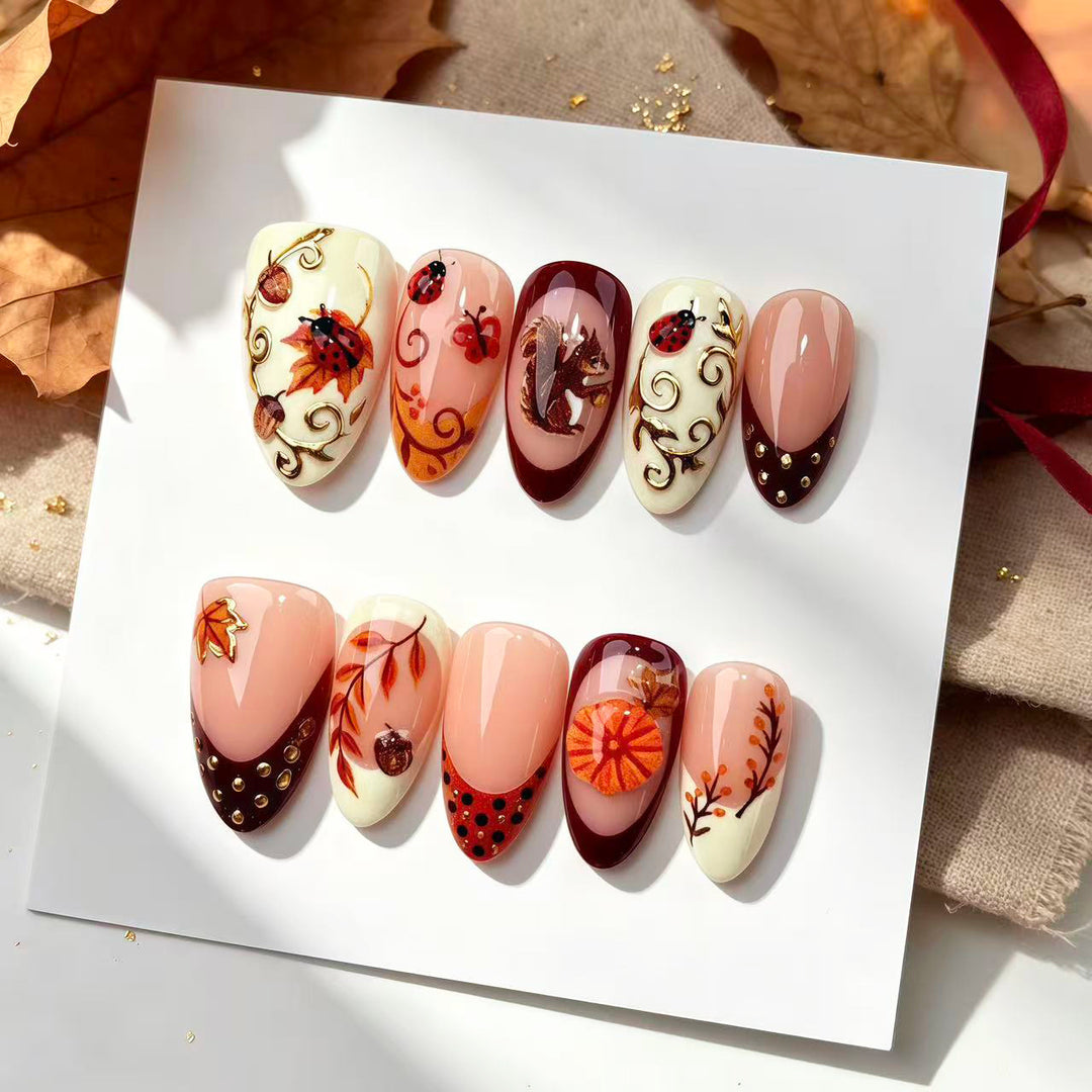 Dekoratives herbstliches Press-on-Nagelkunst-Set