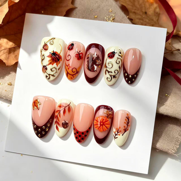 Dekoratives herbstliches Press-on-Nagelkunst-Set