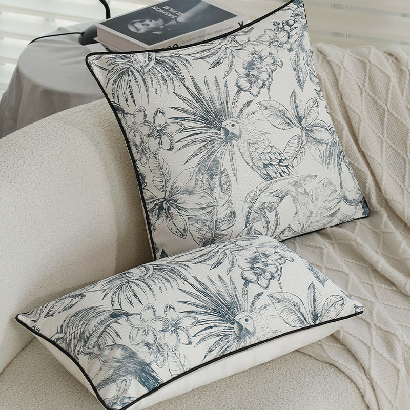 Quadratischer Zierkissenbezug mit botanischem Papageien-Illustrationsdruck und feiner Kedernaht Karnz