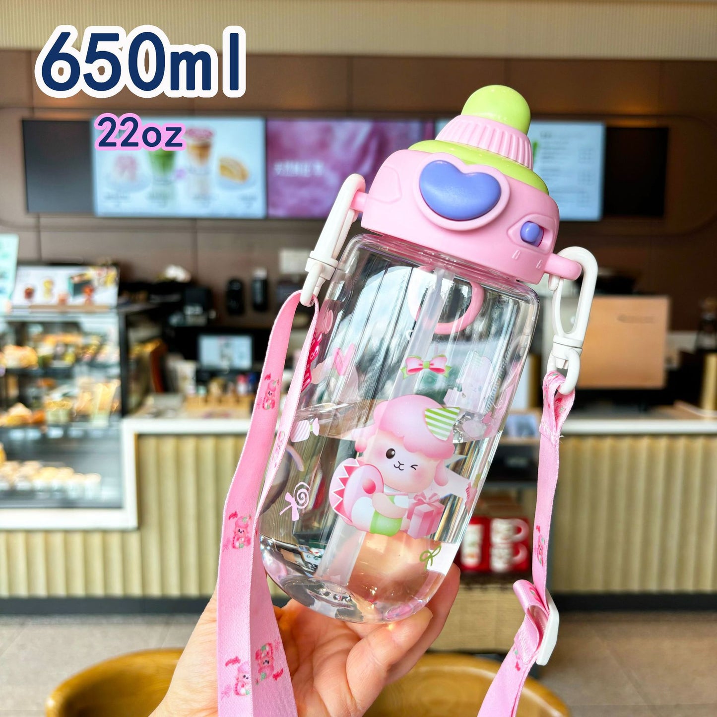 Damen transparente Trinkflasche mit ergonomischem Tragegriff und integriertem Strohhalm Karnz