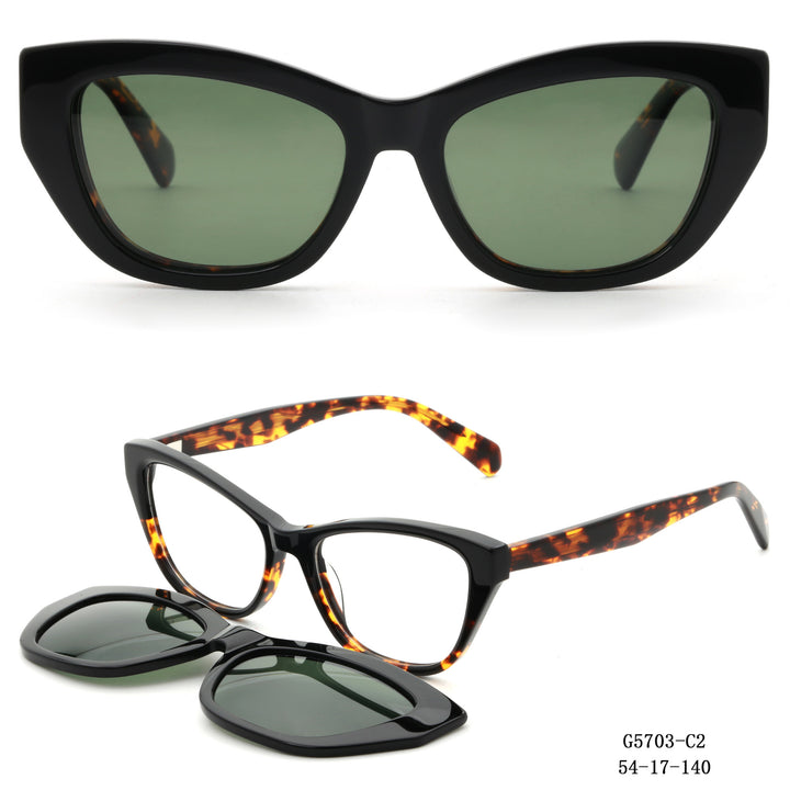 Damen Kunstvoll gestaltete Cat-Eye Sonnenbrille mit abnehmbaren Gläsern Karnz