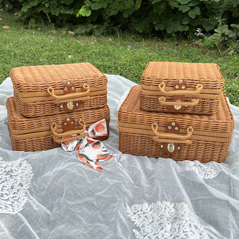 Vintage Rattan Aufbewahrungstruhe Karnz